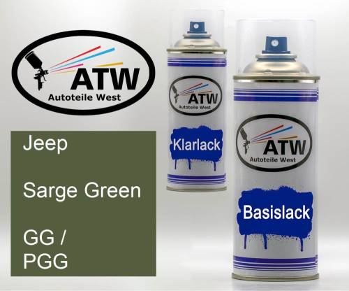 Jeep, Sarge Green, GG / PGG: 400ml Sprühdose + 400ml Klarlack - Set, von ATW Autoteile West.